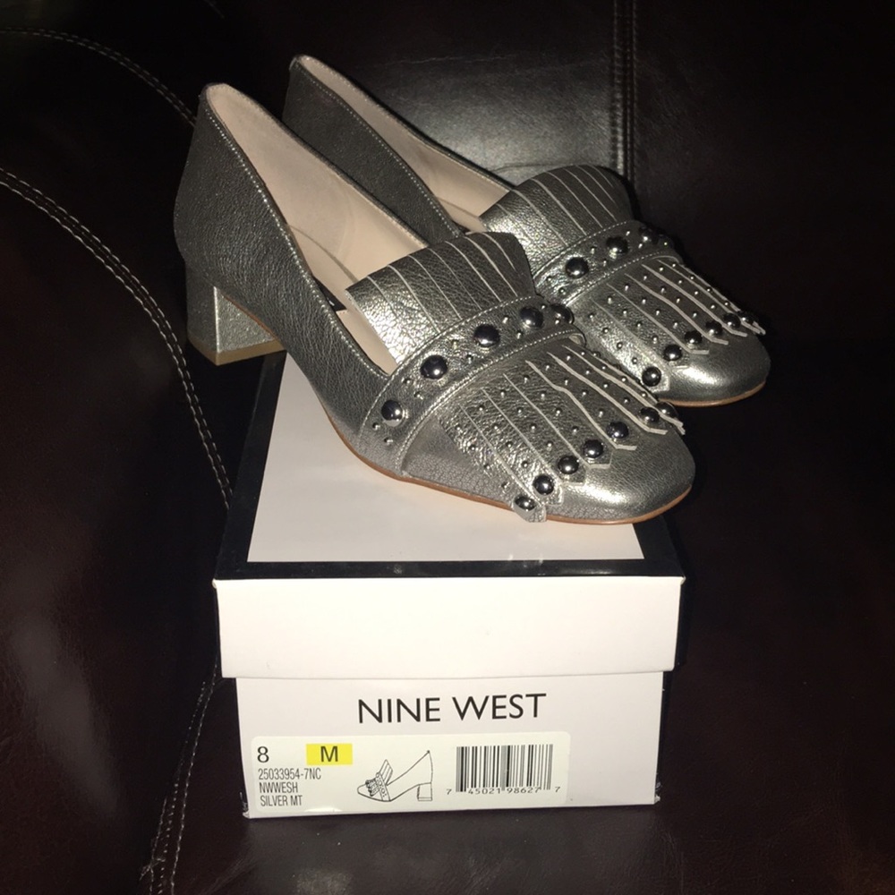 Nine West Wesh Loafers Silver Shoes Size 8M